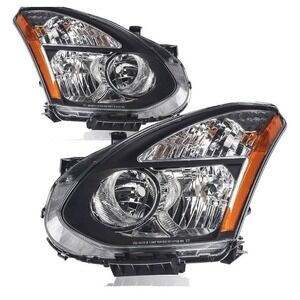 HONG JI Headlight Assemblies Pair 2008-2013 Nissan Rogue Halogen Black H11